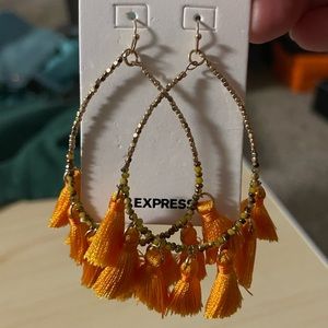 *New* Orange Tassels with Gold Bead Accents Earrings